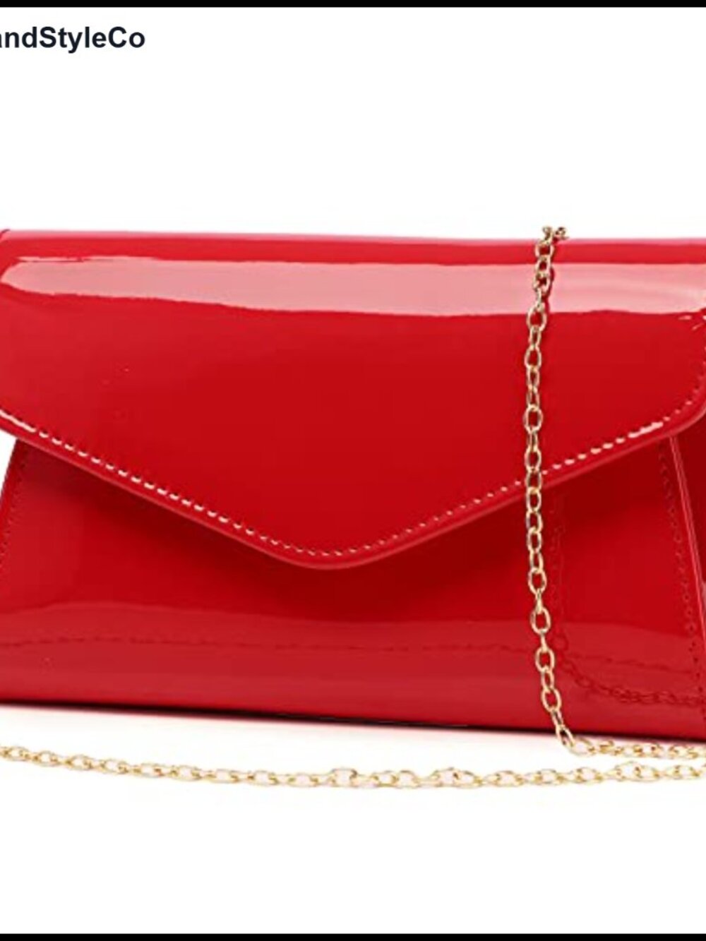 Womens Patent Leather Envelope Clutch Evening Bag with Detachable Chain Strap